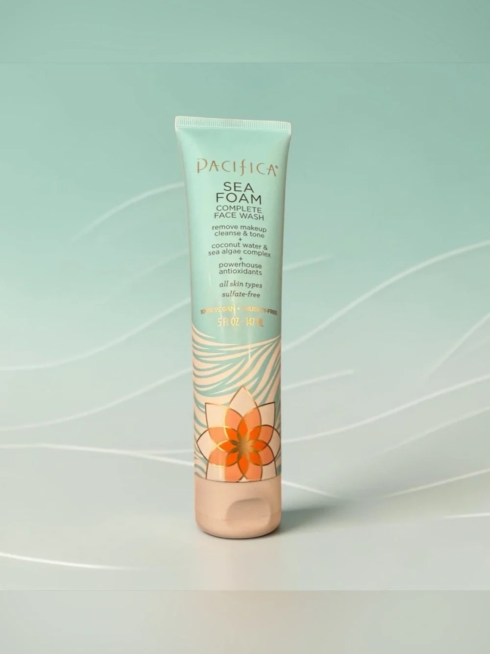 Pacifica Sea Foam Face Wash - Aqua Tube with Orange Floral Accent
